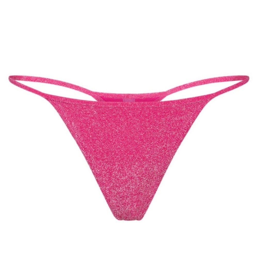 SKIMS Glitter Swim String Thong Magenta Pink Metallic Bikini Bottom Med NWT